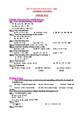 Đề cương ôn tập Toán 6 - HK I năm học 2015-2016